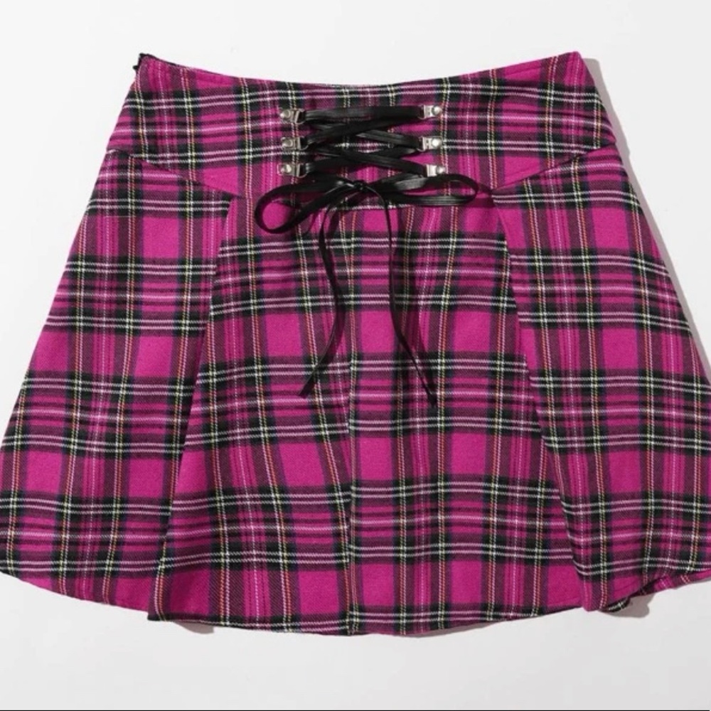 corset waist tartan skater skirt pink size 12/L